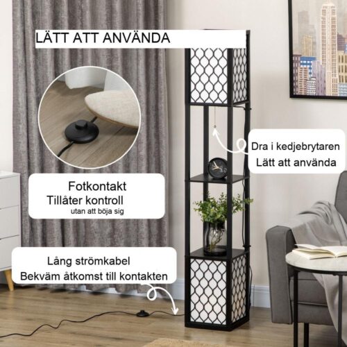 Modern hylla golvlampa med dubbelt ljus och förvaring för vardagsrummet sovrum