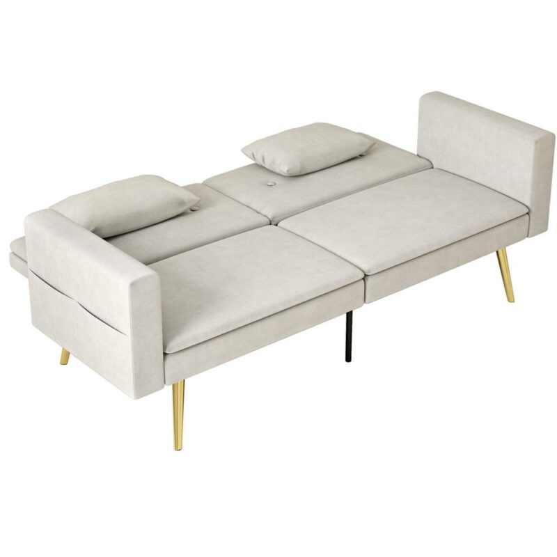 Justerbart ryggstöd Bäddsoffa, Dubbelsäng, Beige Velvet 2-Sits