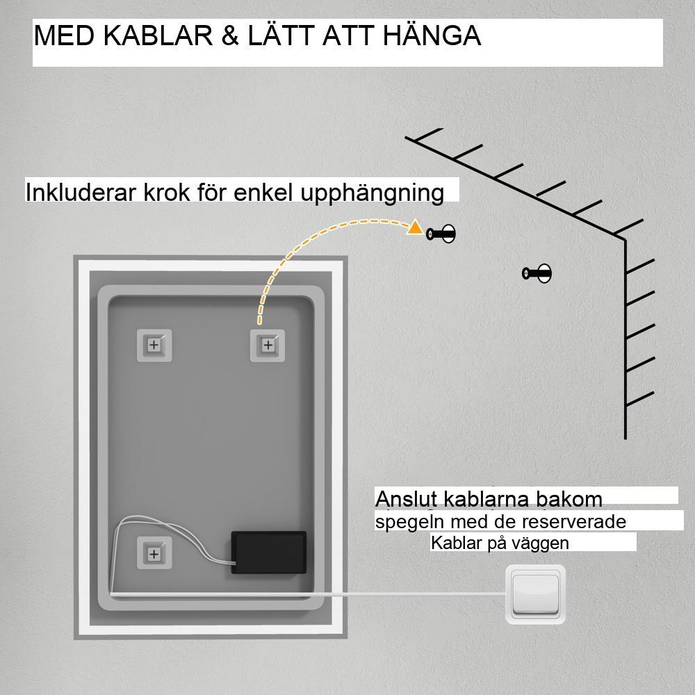 LED Badrumsspegel 80x60cm, Anti-Imma Touch Switch, IP44 Modern Design