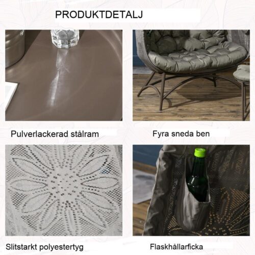 Sand Wicker Trädgårdsstolset med kuddar, hopfällbar design – Stålram