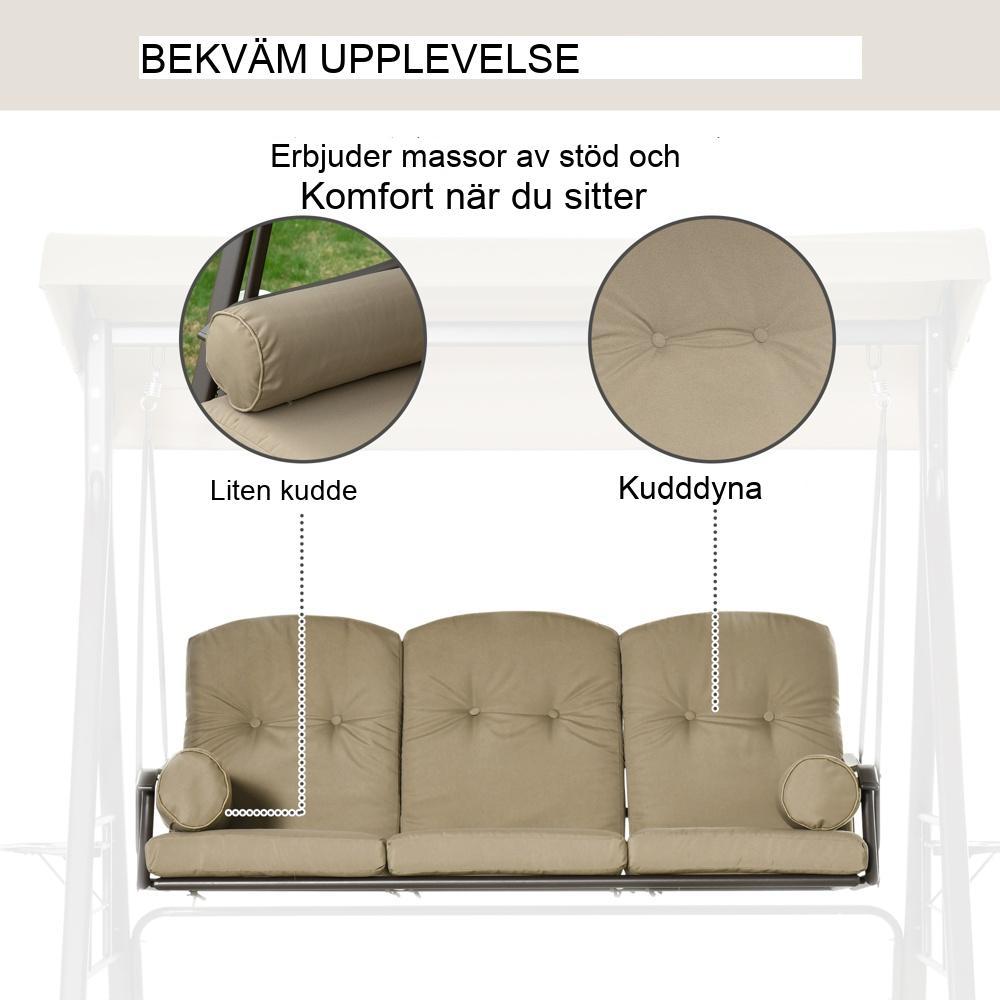 Bekväm Khaki 3-sits verandagunga med taklucka och kuddar