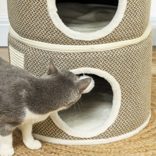 Mörkgrå Sisal Cat Tower med skrapstolpe, Hideaway och plysch