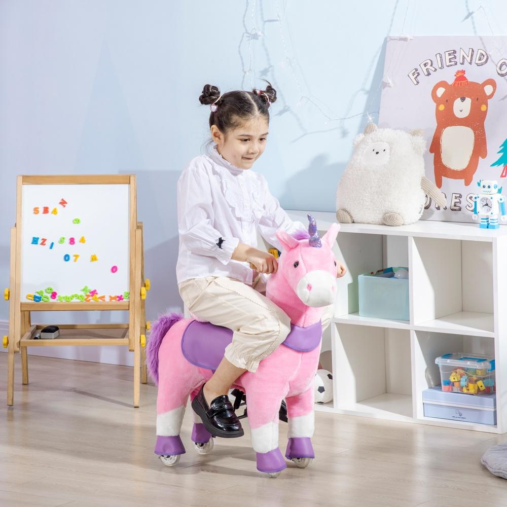 Rosa Unicorn Ridhäst, gunghäst med pedaler för barn från 3 år och uppåt