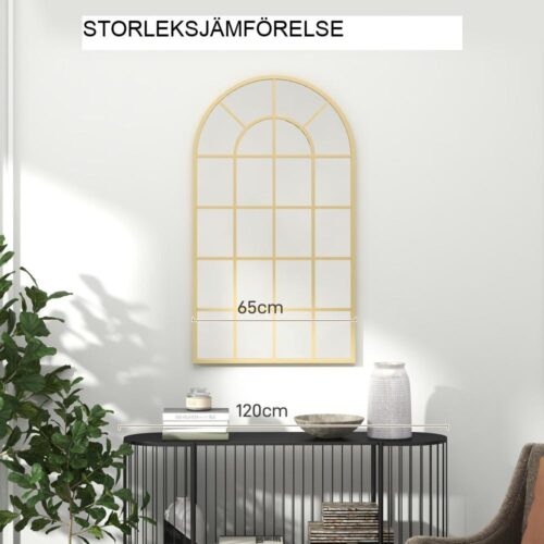 Guld väggspegel med metallram – välvd design, 62″x40″, för sovrum och vardagsrum