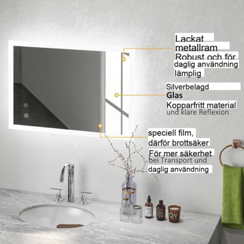 LED badrumsspegel med pekbrytare och anti-dim (70x50cm)