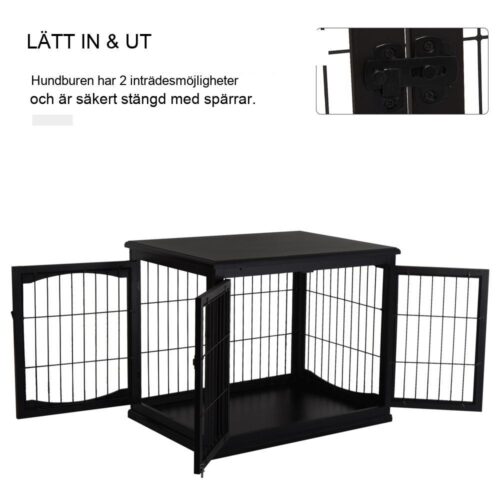 Modern hundkennel med bordsskiva, husdjursbur inomhus, svart MDF-metall