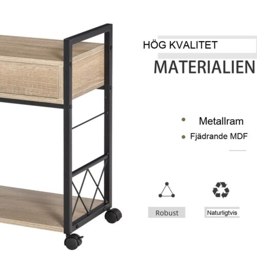 Stilrent industriellt sidobord med låda och hylla – Naturträ 60x30x65cm