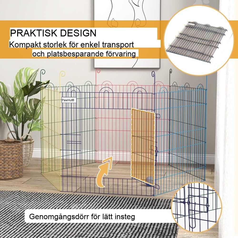 Färgglad metallvalplekhage – 6-panels hölje med dörr, 60 cm