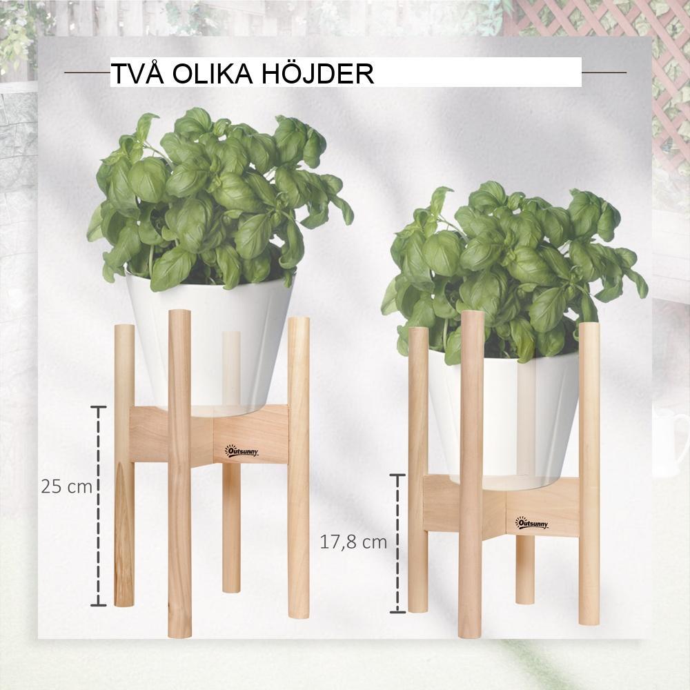 Naturligt trä Blomstativ Set med 2 – Olika höjder