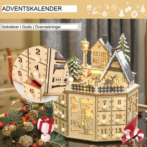 Trä LED tåg adventskalender med 24 lådor för juldekorationer