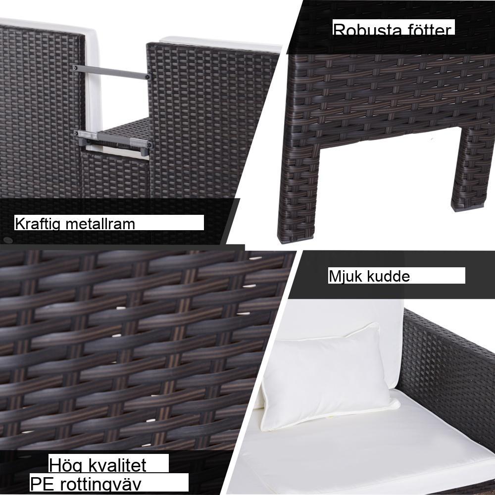 Brun polyrattan Trädgårdssoffset med kuddar – Outdoor Lounge Möbler