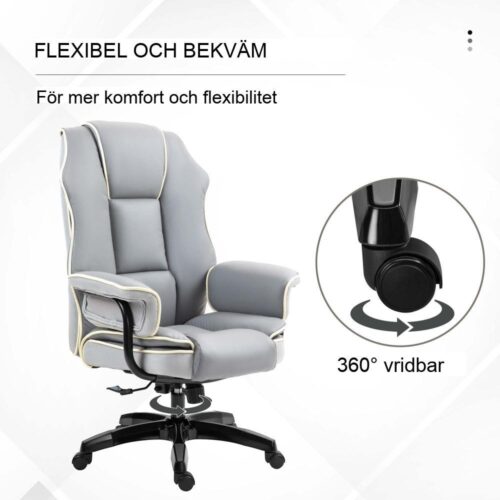 Ergonomisk kontorsstol med justerbart ryggstöd, höjd- och liggfunktion, ljusgrå