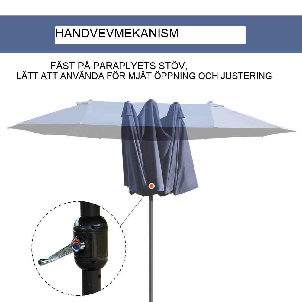 Dubbelt parasoll trädgårdsparaply – extra skugga, handvev blå ovalt uteplatsparaply 8’x9′