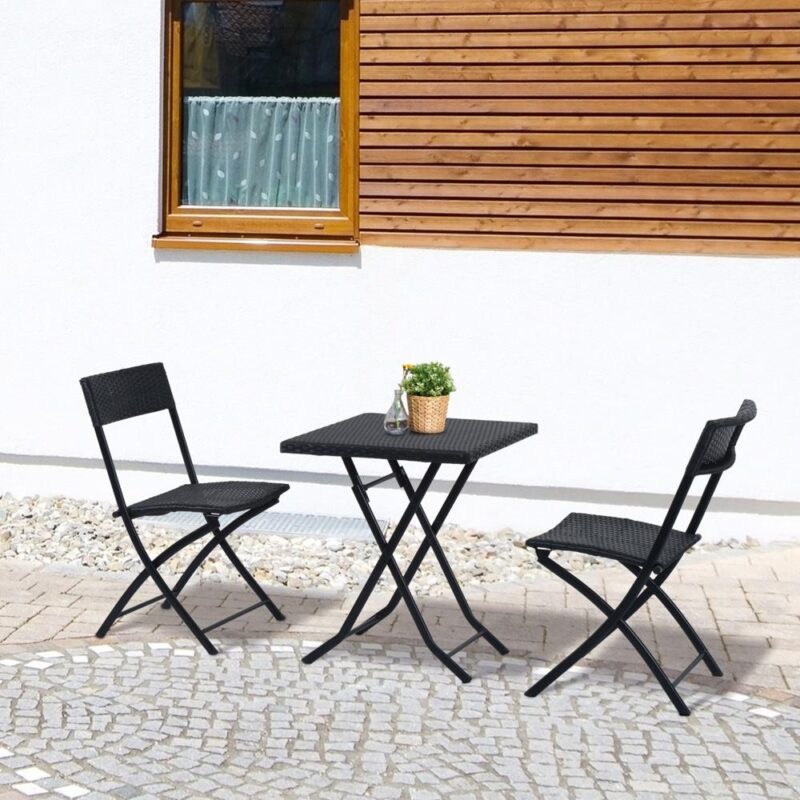 Svart Polyrattan Bistro Set för 2 – Balkong och terrassmöbler