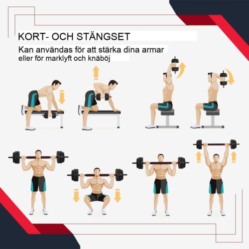 Justerbar hantelsats och skivstång, 25 kg för hemmastyrketräning