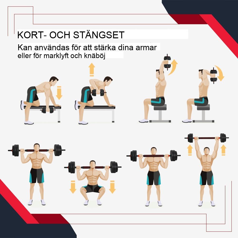 Justerbar hantelsats och skivstång, 25 kg för hemmastyrketräning