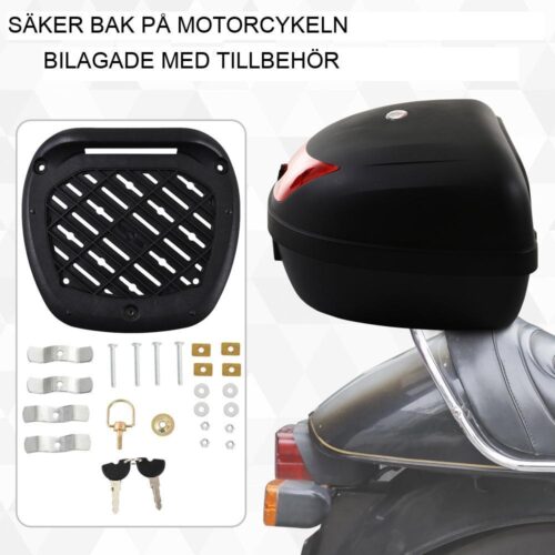 48L Motorcykel Top Case – Rymmer 1 helhjälm + tillbehör – Svart