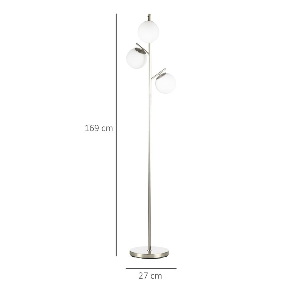 Modern 3-ljus golvlampa, silver och vit, 169cm, E27 sockel