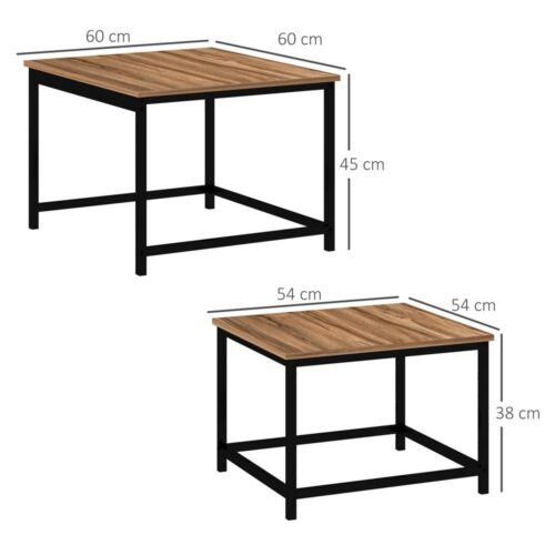 Industrial Wood Look och Steel Nesting Sidobord Set om 2