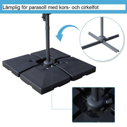 Kraftig 4-delad parasollställning, upp till 130 kg viktkapacitet, sand-/vattenfylld