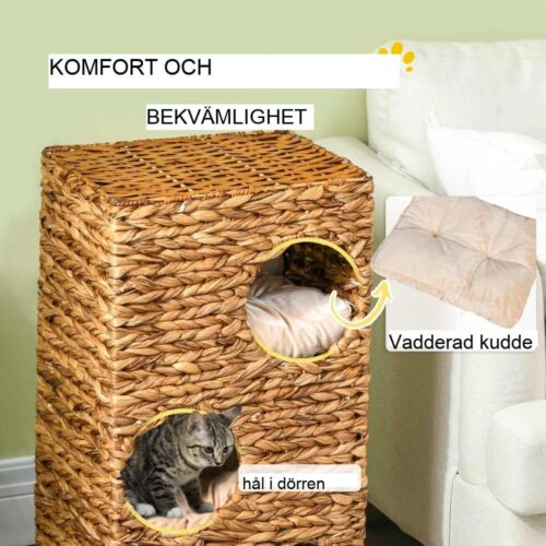 Vattenhyacinth Cat Scratching Tower med 3 grottor och kuddar