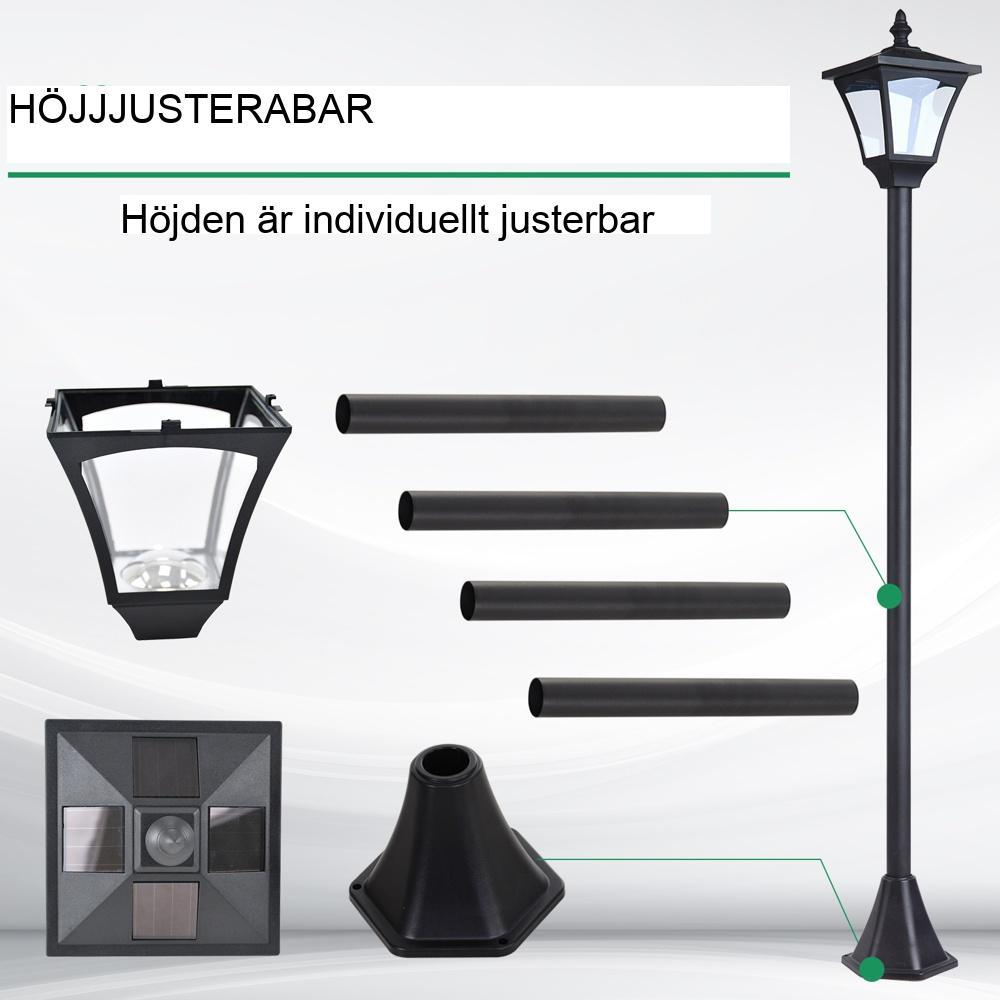 Solar Garden Lantern, LED Path Light, Svart, IP44 Vattentät, 30 Lumen