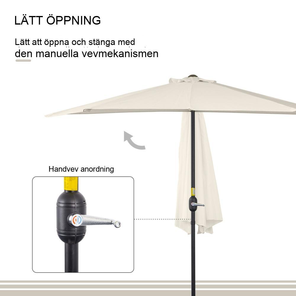 Krämvit metall vevparasoll, UV-skydd för terrass och trädgård