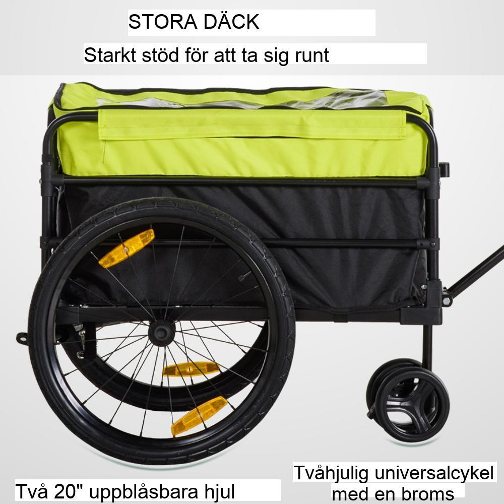 2-i-1 lastvagn, cykel och vagn, med broms, förvaringsväska och reflektorer (40 kg kapacitet)