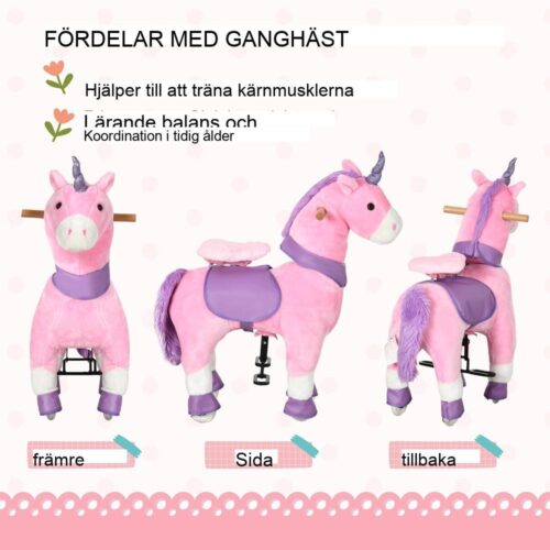 Rosa Unicorn Ridhäst, gunghäst med pedaler för barn från 3 år och uppåt