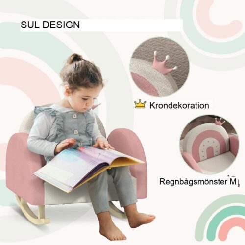 Rosa gungstol för barn med kron- och regnbågsdesign 1,5-3 år