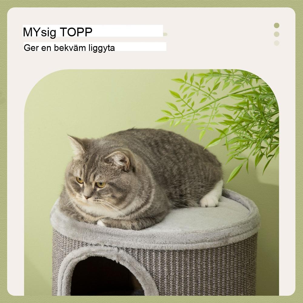 Lyxig kattskraptunna med grottor, sisal och plysch, ljusgrå