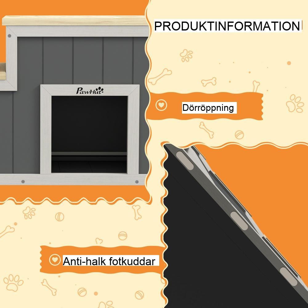 Trätrappa för husdjur med mysig grotta, 2-i-1 hundramp för katt upp till 30 kg