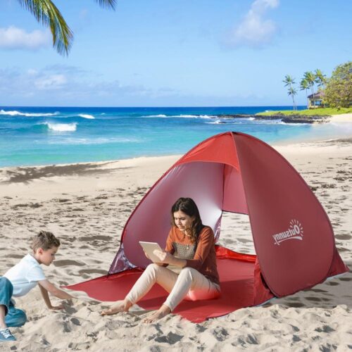 Snabbuppsättning Red Beach Tent Shelter för 2-3 personer