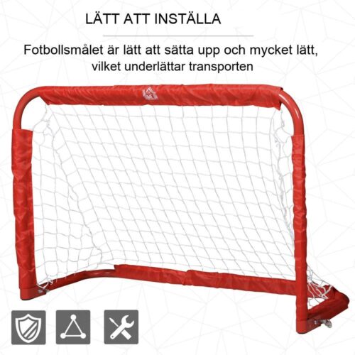 Set med 2 hopfällbara fotbollsmål i stål – röda, 90x36x60 cm för trädgård och lek