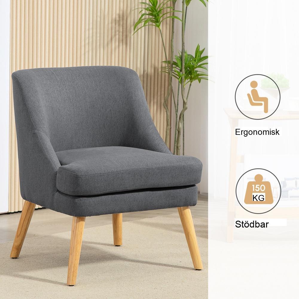 Scandinavian Linen Look Lounge Chair – Mörkgrå med armstöd