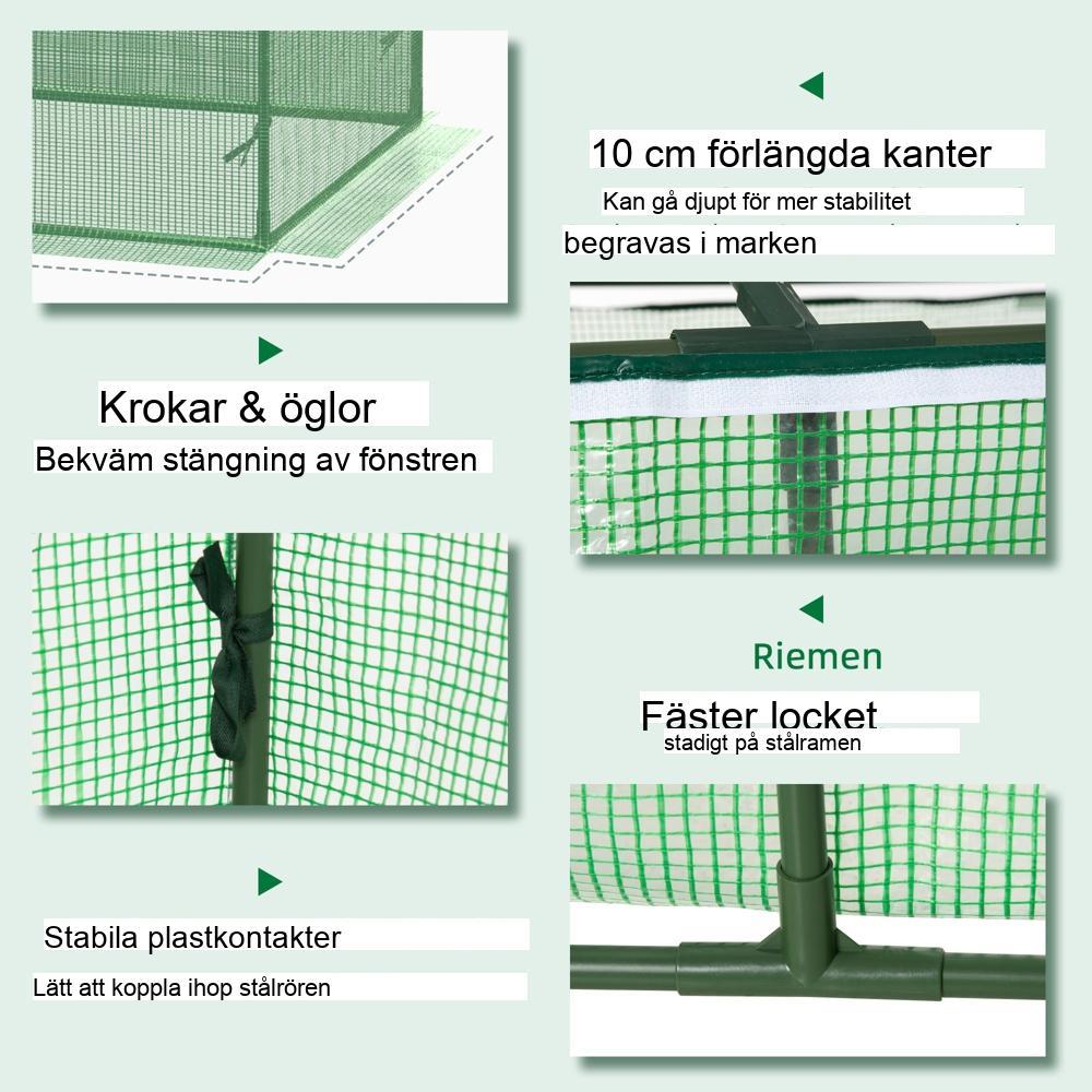 Slitstarkt grönt folieväxthus, kall ram för grönsaker och blommor 180x90cm