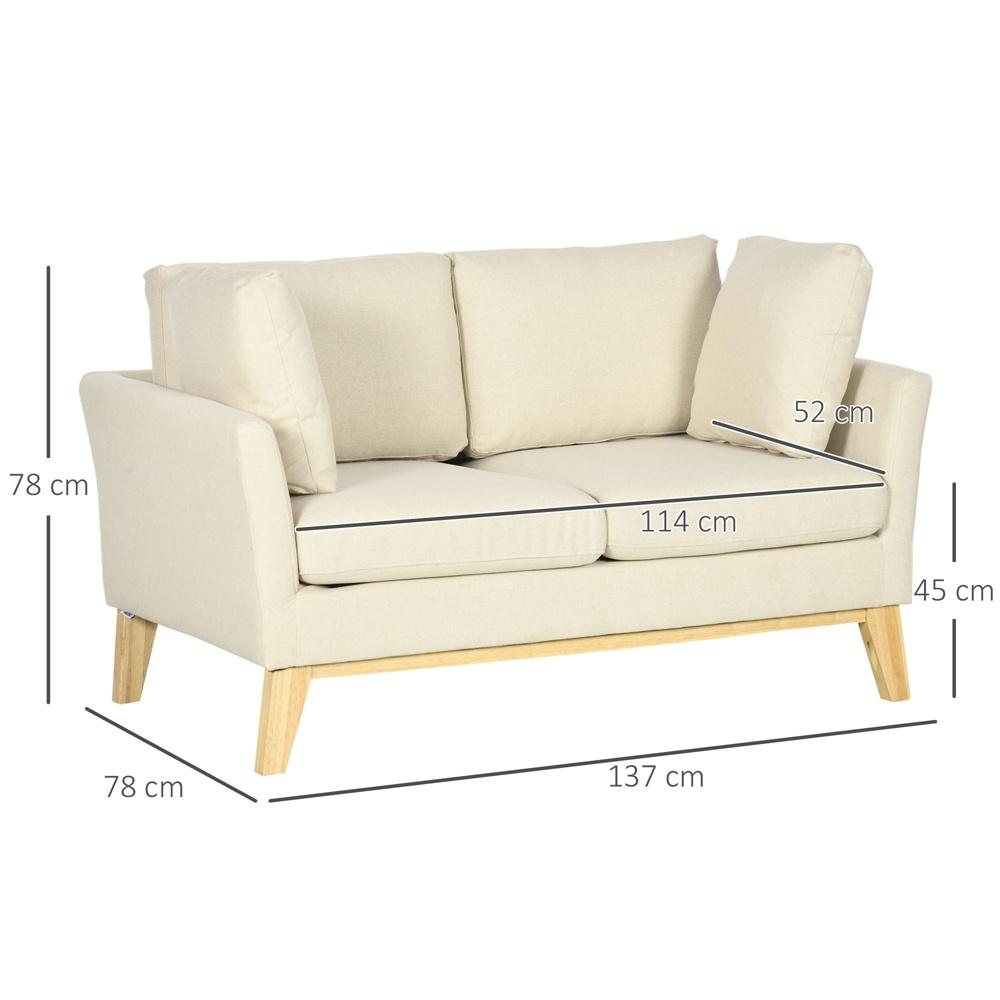 Loveseat-soffa i beige linnelook, bekväm 2-sits med kuddar, upp till 150 kg kapacitet