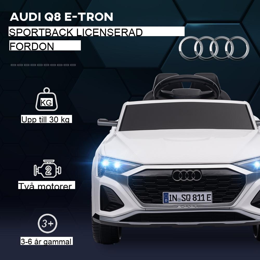 12V Audi Q8 e-tron Sportback Kids Ride On Car, fjärrkontroll, musik och belysning