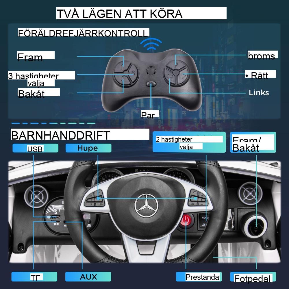 Elektrisk barnbil med fjärrkontroll, LED-strålkastare och musik, 3+