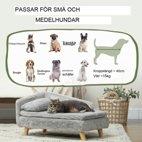 Mjuk plysch hundbäddsoffa med tvättbar kudde och upphöjd design för medelstora hundar (upp till 15 kg)