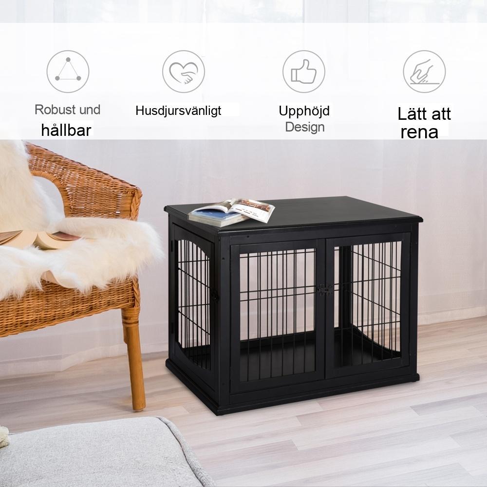 Modern hundkennel med bordsskiva, husdjursbur inomhus, svart MDF-metall