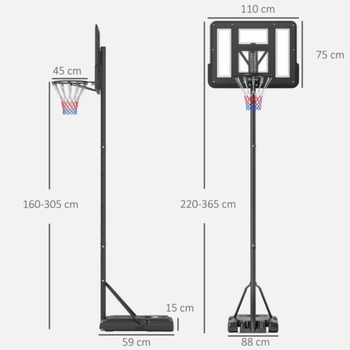 Justerbart bärbart basketställ – Användning inomhus/utomhus med hjul och tung bas