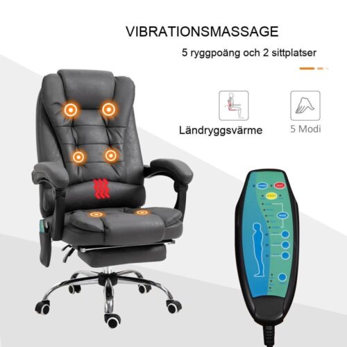 Ergonomisk massagestol med värme, fotstöd och fjärrkontroll