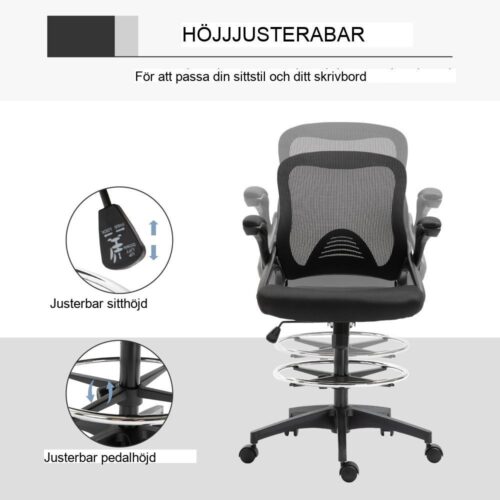 Ergonomisk kontorsstol Mesh Swivel med justerbart fotstöd och höjd (svart)