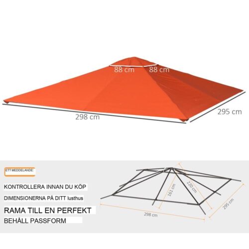 Orange Gazebo Takbyte – UV-solskydd, andningsbart och vattentåligt 2,98×2,95m