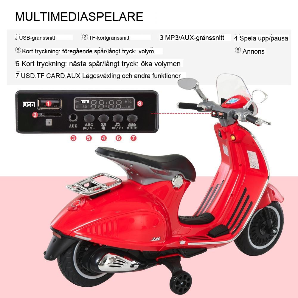 Licensierad Vespa Electric Kids Motorcykel med musik och lampor, åldrarna 3-6