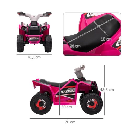 Pink Electric Kids Quad, Fram/Back, Säker 2,5 kmh hastighet för åldrarna 1-3