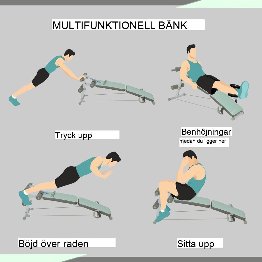Vikbar sittbänk med motståndsband, justerbar för hemmaträning