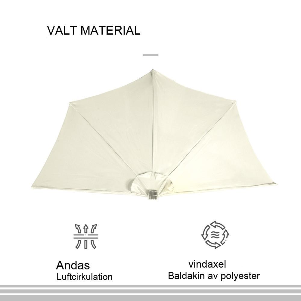 Beige Solar LED Halv Paraply – Uteplatsskärm med vev och vindhuva