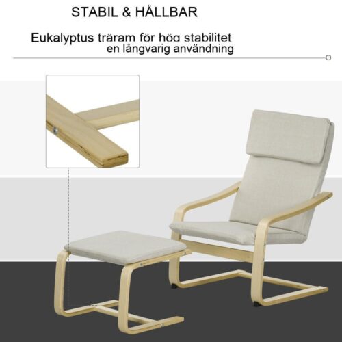 Cream White Linne Lounge Chair Set med pall, armstöd och nackstöd